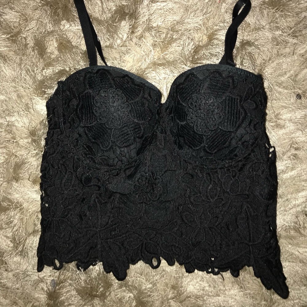 Black  Floral pattern  corset  top